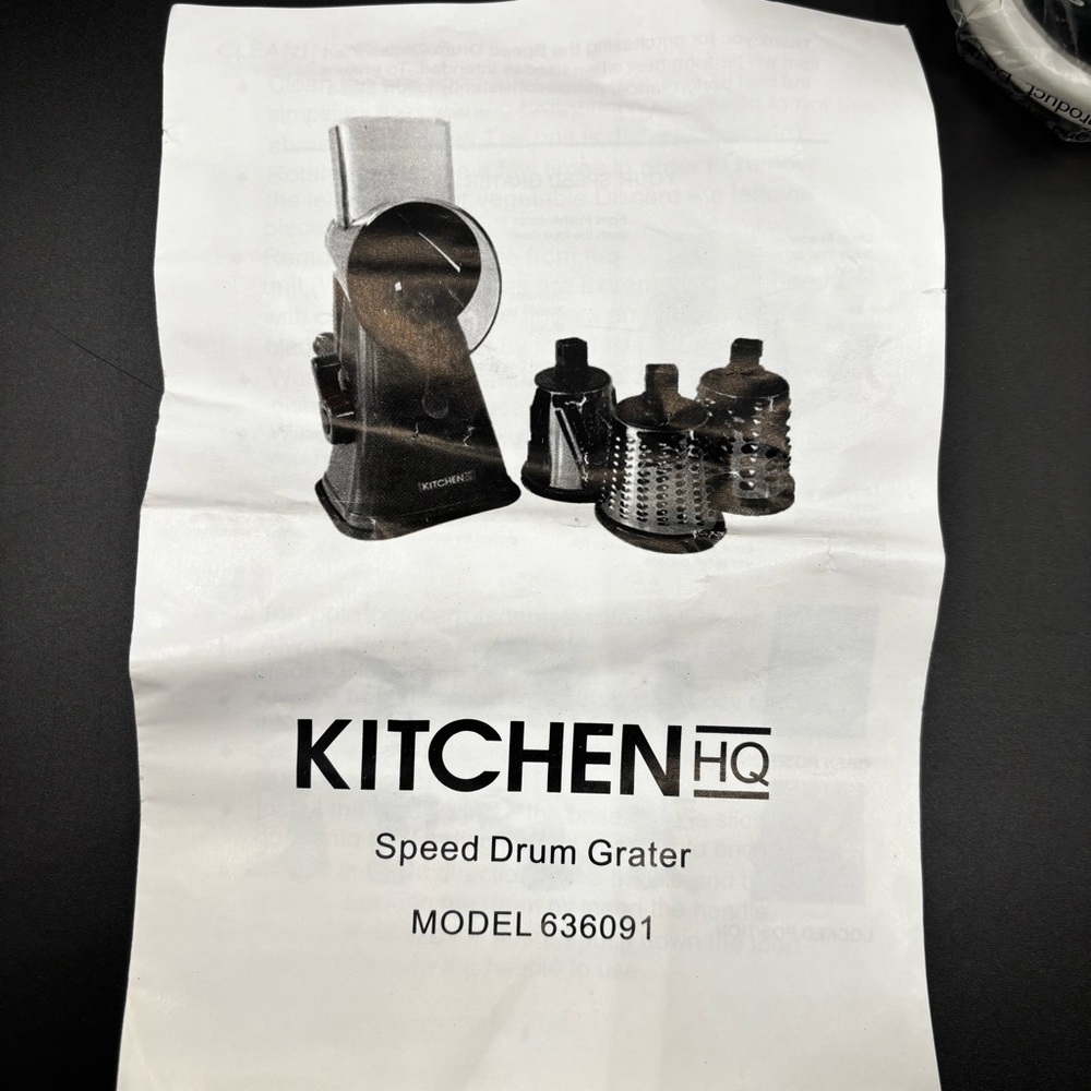 KITCHEN HQ Speed Drum Grater Gray Stainless Steel Gadget 3 Blades - Picture 2 of 5